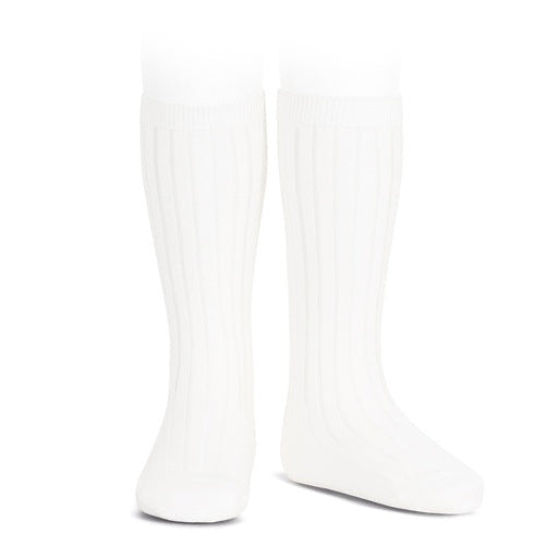 White Knee High Ribbed Socks