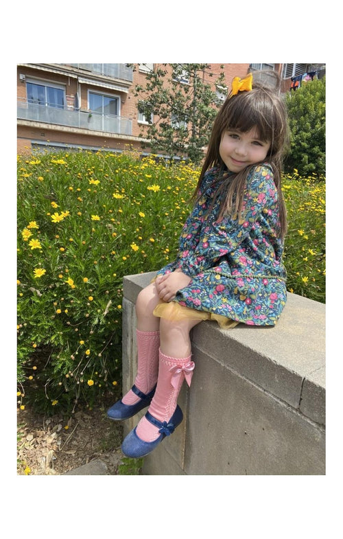 Salmon Knee High Bow Socks