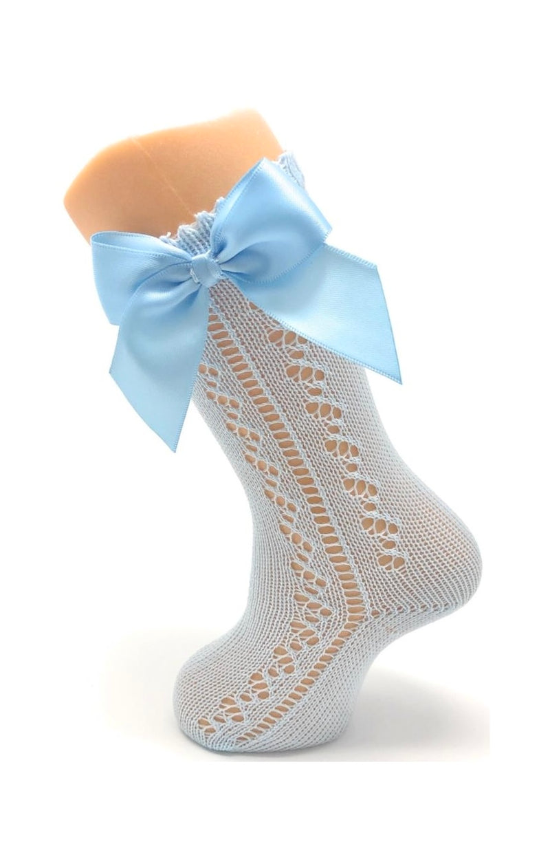 Baby Blue Knee High Bow Socks