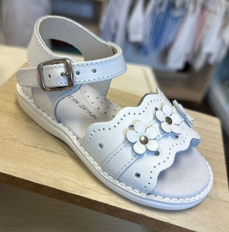 White Leather Flower Sandals