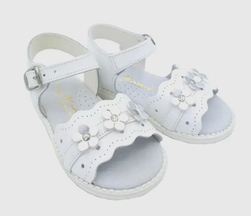 White Leather Flower Sandals