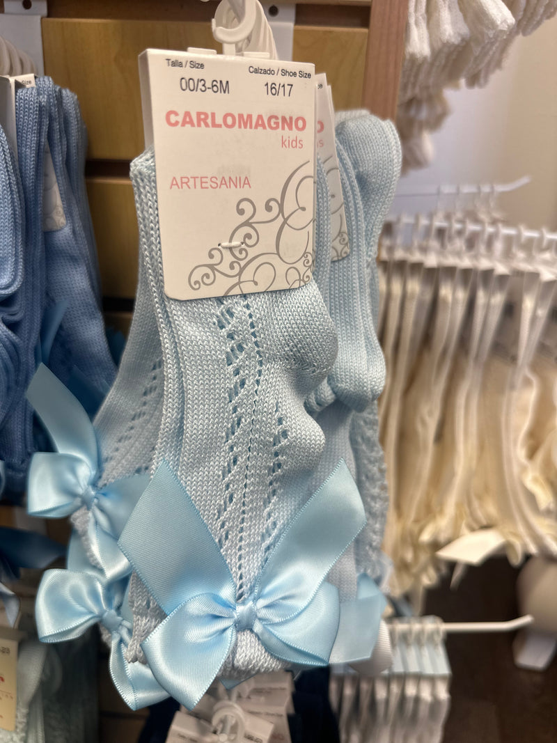 Baby Blue Knee High Bow Socks