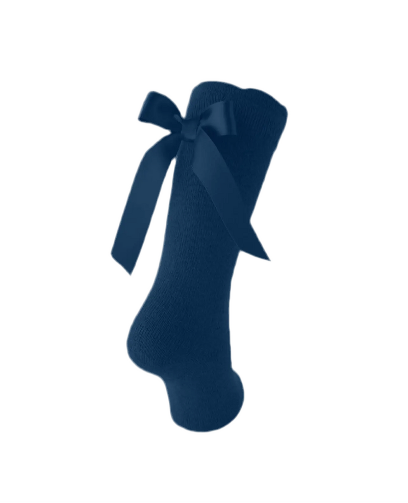 Navy Knee Socks with Back Bow