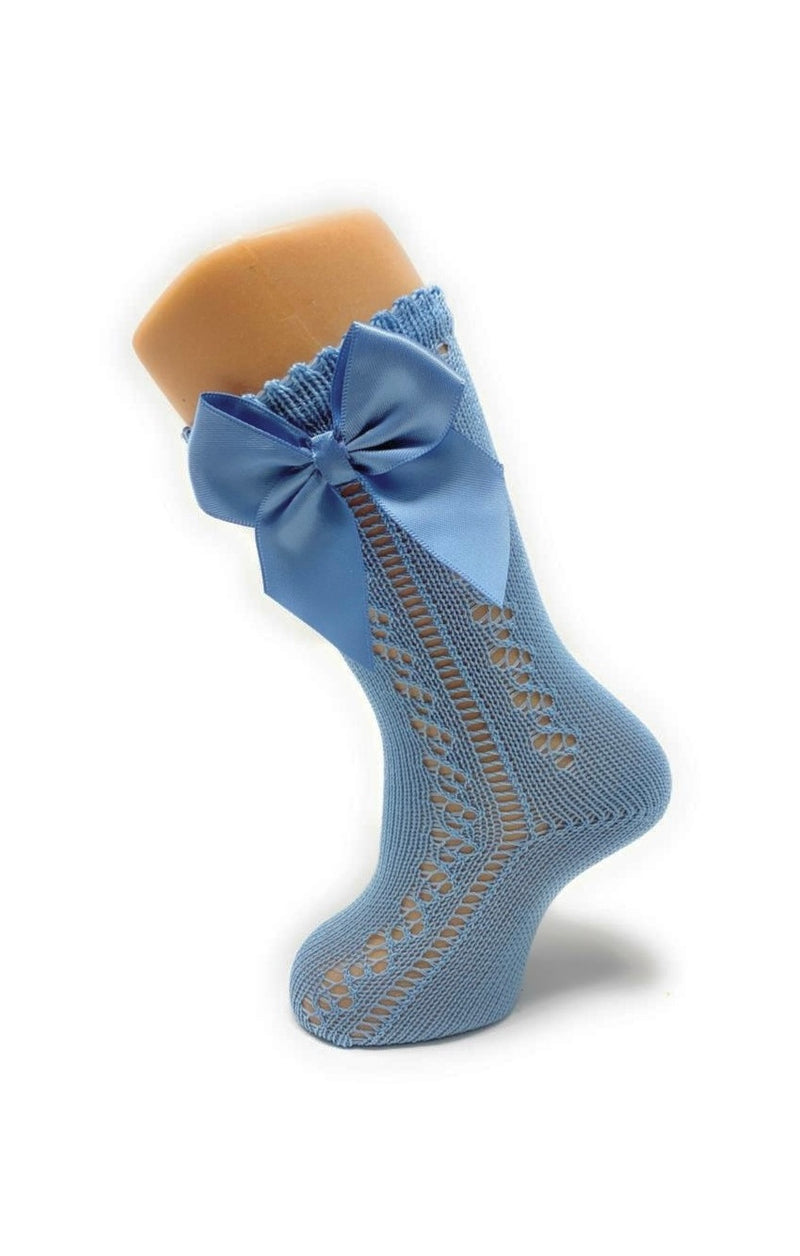 French Blue Knee High Bow Socks