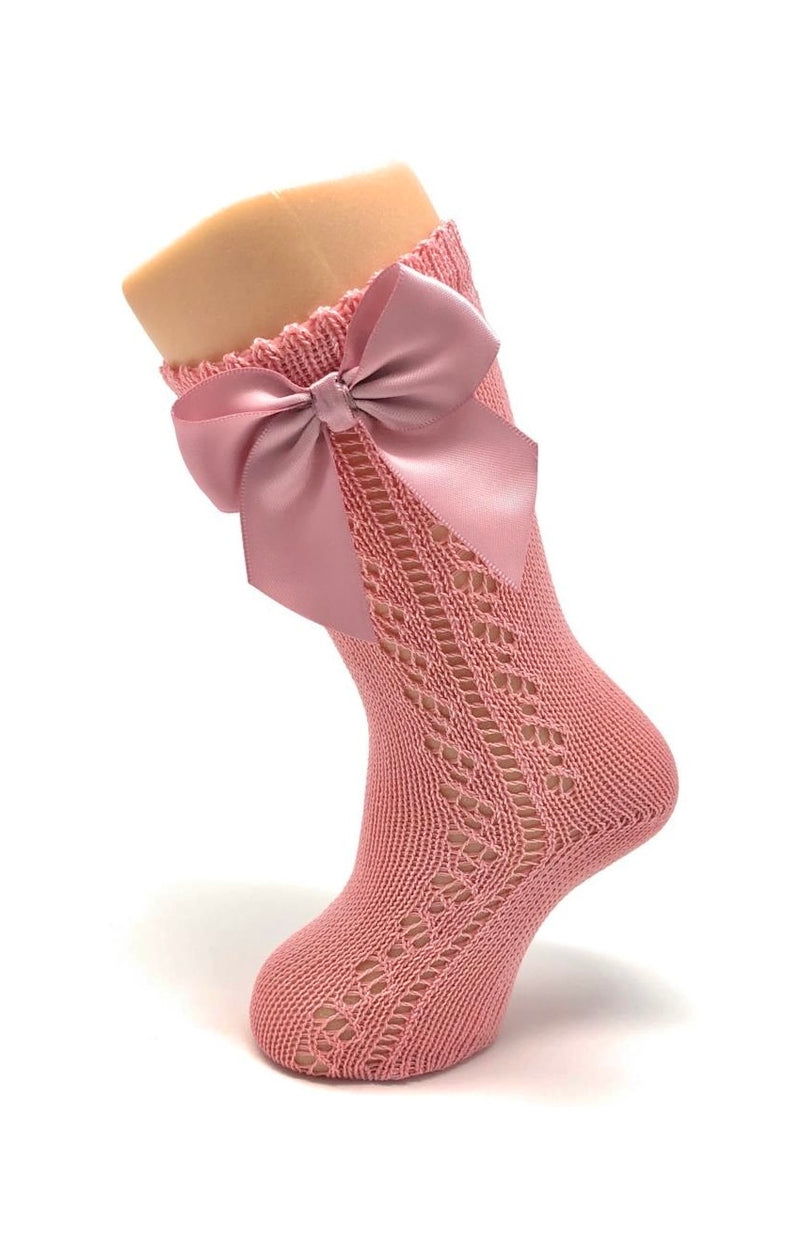 Salmon Knee High Bow Socks