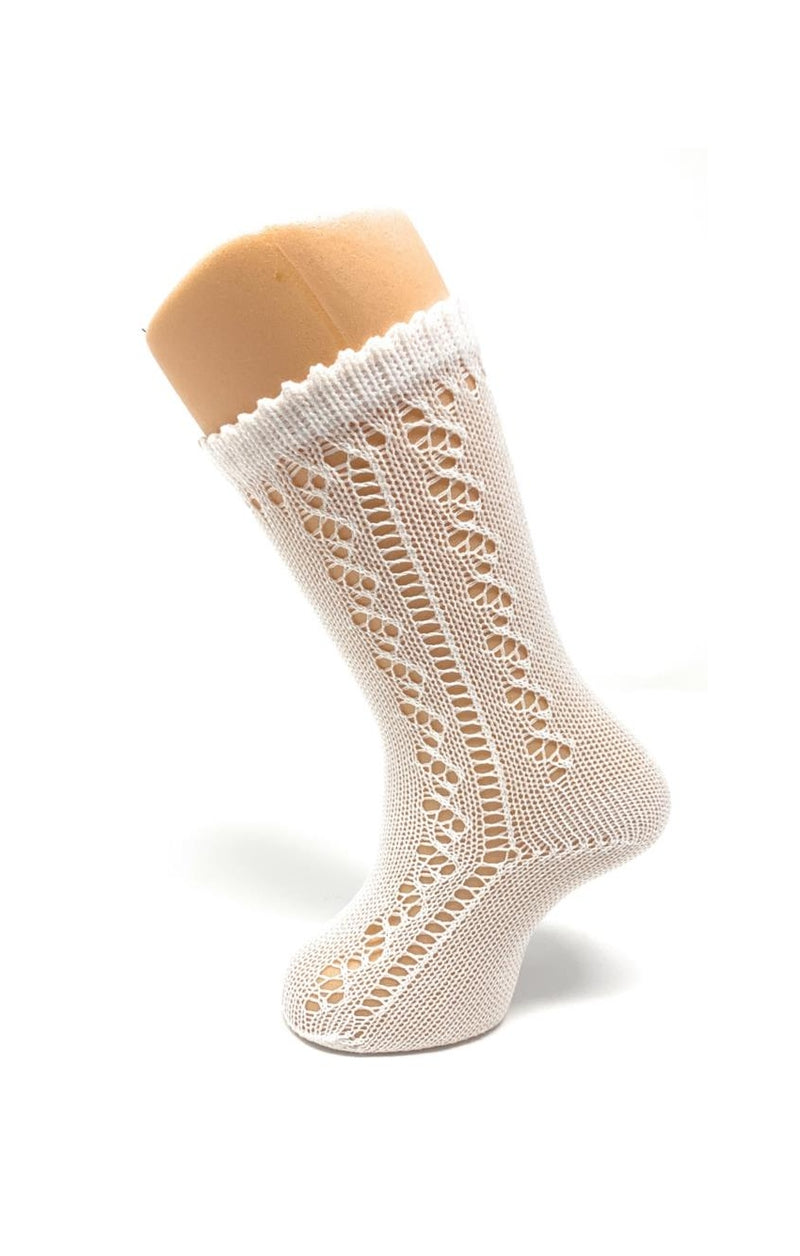 White Crochet Knee High Socks