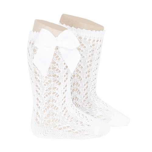 White Knee High Bow Socks