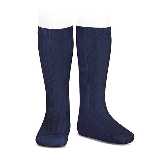 Navy Blue Knee High Ribbed Socks